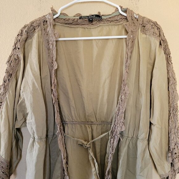 Lovestitch Linen Blend Cardigan Size Medium Bohemian Sheer Lightweight Crochet - Picture 6 of 8